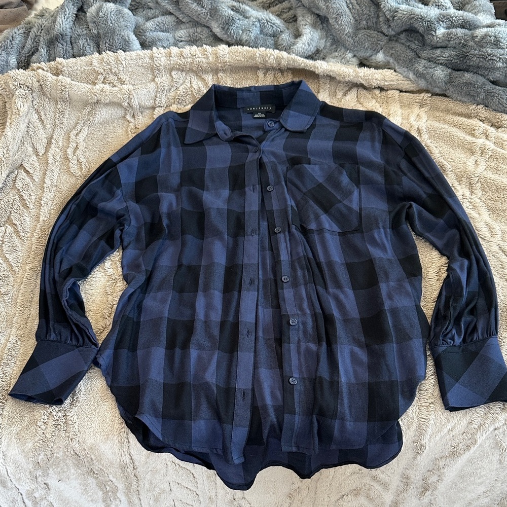 Sanctuary Blue and Black Checkered Button Down Shirt